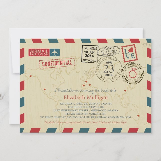 Alaska World Traveler Airmail | Bridal Shower Invitation (Front)