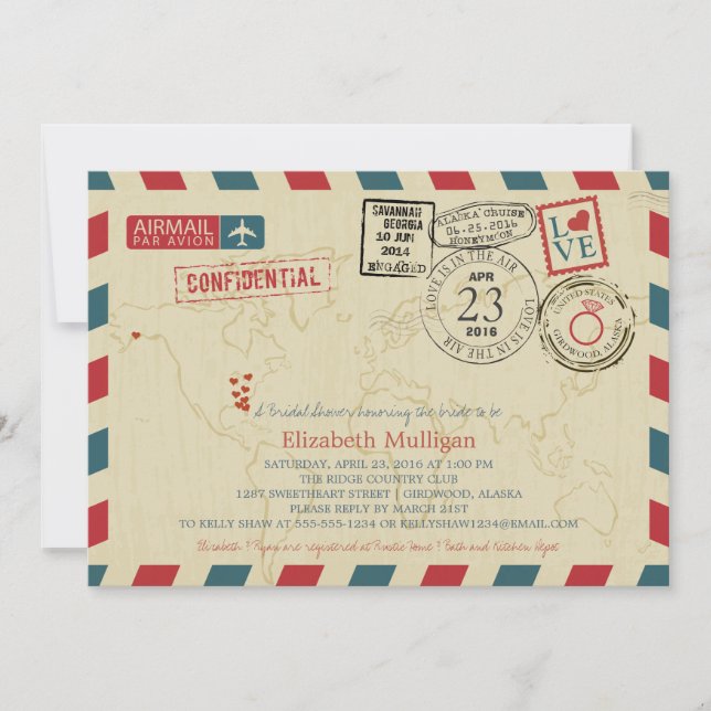 Alaska World Traveler Airmail | Bridal Shower Invitation (Front)