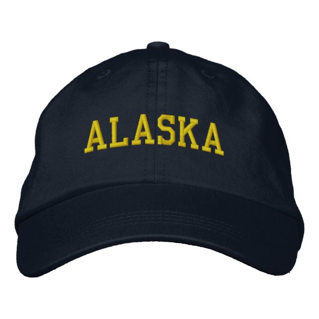 ALASKA Yellow Gold on Navy Blue Embroidered Baseball Cap (Front)