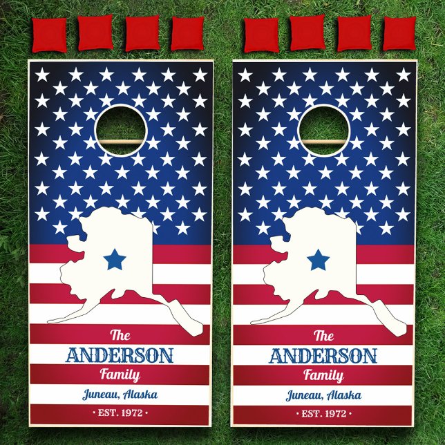 Alaska Your Family Name US Flag Cornhole Set (Creator Uploaded)