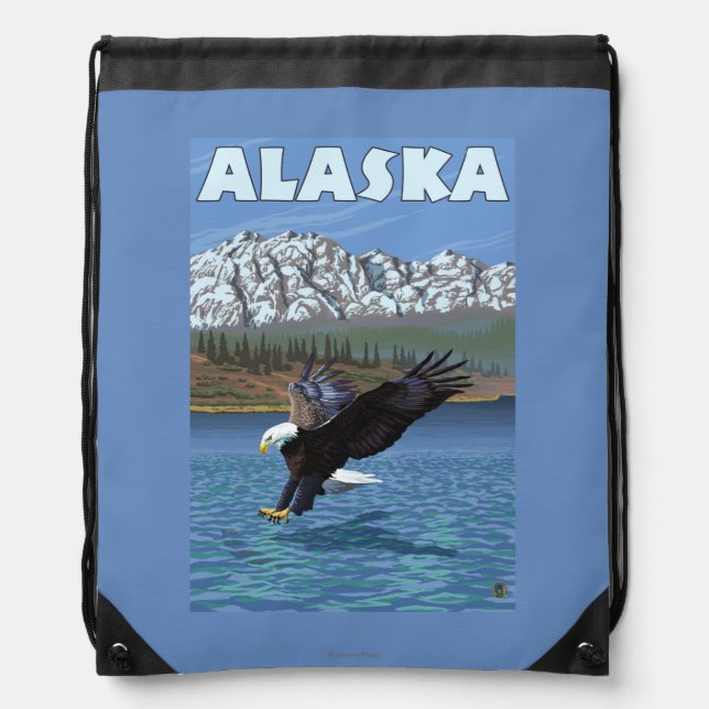 AlaskaBald Eagle Vintage Travel Poster Drawstring Bag (Front)