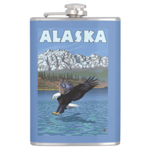 AlaskaBald Eagle Vintage Travel Poster Flask