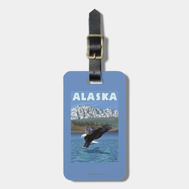 AlaskaBald Eagle Vintage Travel Poster Luggage Tag (Front Vertical)