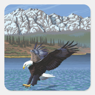 AlaskaBald Eagle Vintage Travel Poster Square Sticker