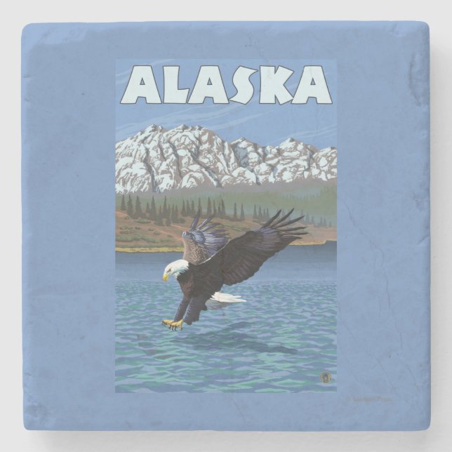 AlaskaBald Eagle Vintage Travel Poster Stone Coaster (Front)