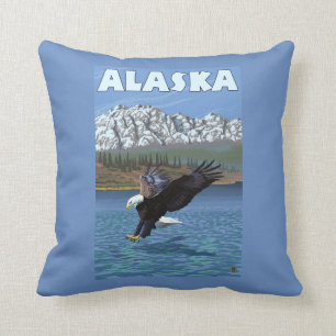 AlaskaBald Eagle Vintage Travel Poster Throw Pillow