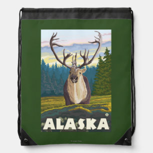 AlaskaCaribou in the Wild Vintage Travel Drawstring Bag