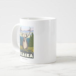 AlaskaCaribou in the Wild Vintage Travel Large Coffee Mug