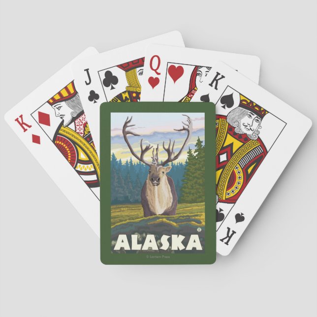 AlaskaCaribou in the Wild Vintage Travel Poker Cards (Back)