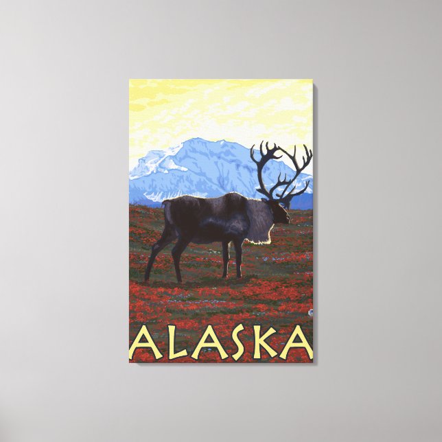 AlaskaCaribou Vintage Travel Poster Canvas Print (Front)