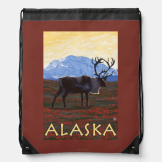 AlaskaCaribou Vintage Travel Poster Drawstring Bag