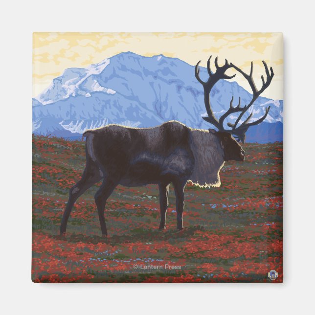 AlaskaCaribou Vintage Travel Poster Magnet (Front)