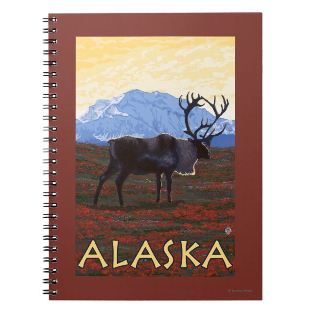 AlaskaCaribou Vintage Travel Poster Notebook (Front)
