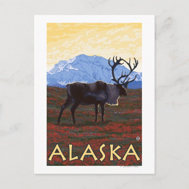 AlaskaCaribou Vintage Travel Poster Postcard (Front)