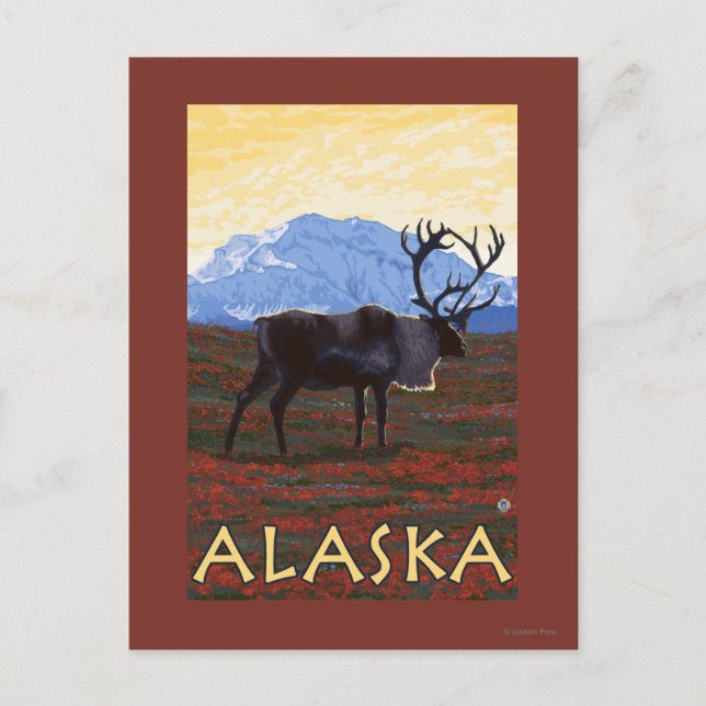 AlaskaCaribou Vintage Travel Poster Postcard (Front)