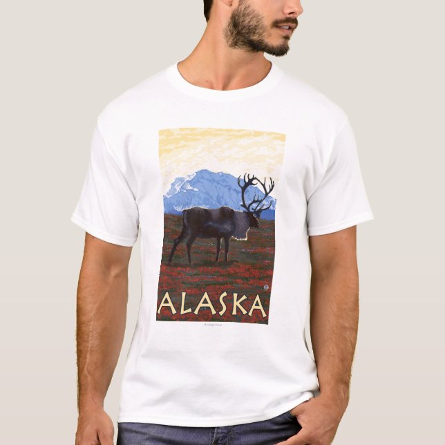 AlaskaCaribou Vintage Travel Poster T-Shirt (Front)