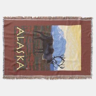 AlaskaCaribou Vintage Travel Poster Throw Blanket
