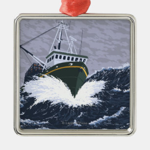 AlaskaCrab Boat Vintage Travel Poster Metal Ornament