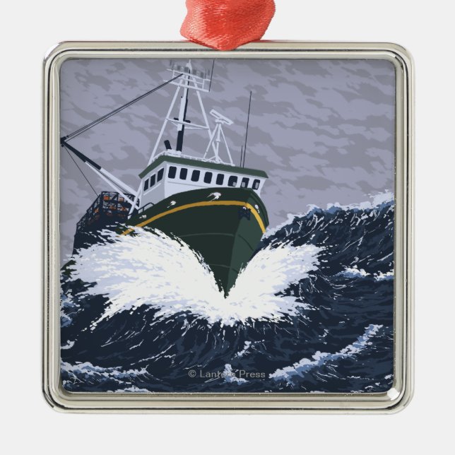 AlaskaCrab Boat Vintage Travel Poster Metal Ornament (Front)