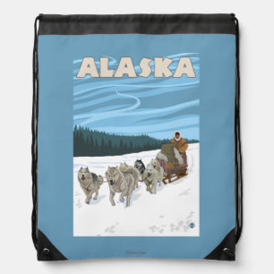 AlaskaDogsledding Vintage Travel Poster Drawstring Bag