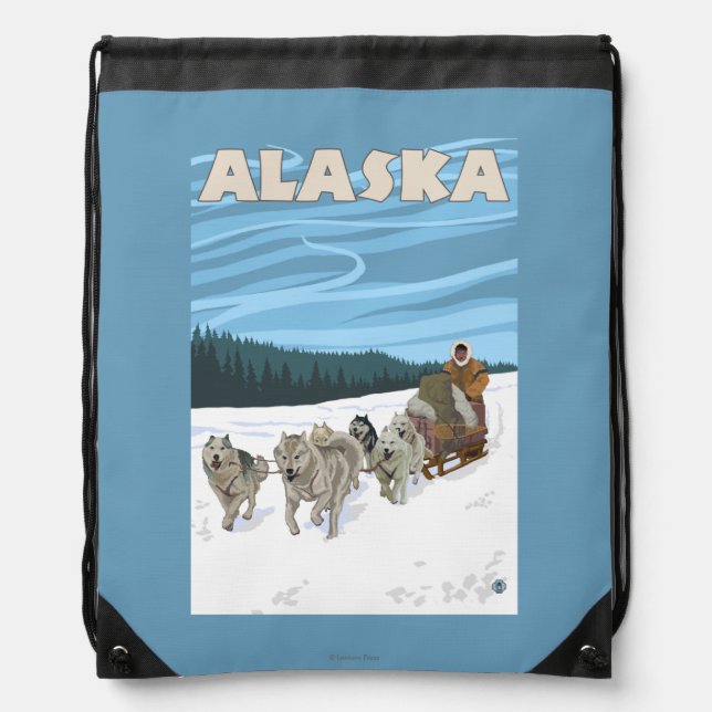 AlaskaDogsledding Vintage Travel Poster Drawstring Bag (Front)
