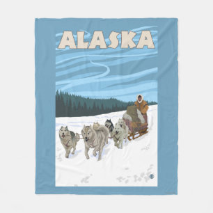 AlaskaDogsledding Vintage Travel Poster Fleece Blanket