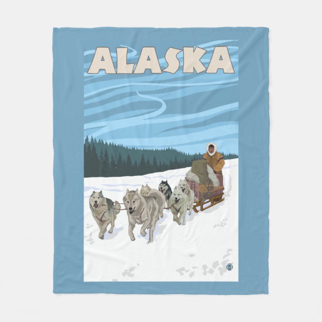 AlaskaDogsledding Vintage Travel Poster Fleece Blanket (Front)