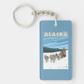 AlaskaDogsledding Vintage Travel Poster Keychain