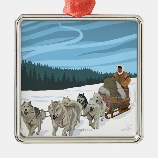 AlaskaDogsledding Vintage Travel Poster Metal Ornament (Front)