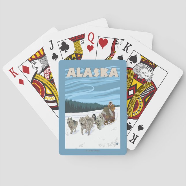 AlaskaDogsledding Vintage Travel Poster Poker Cards (Back)