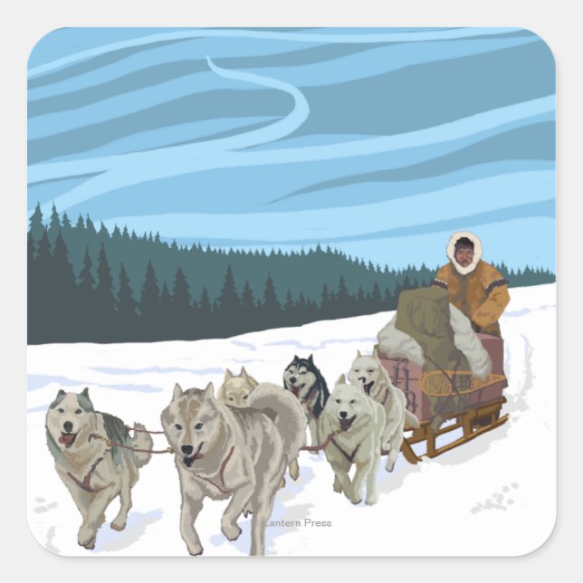 AlaskaDogsledding Vintage Travel Poster Square Sticker (Front)