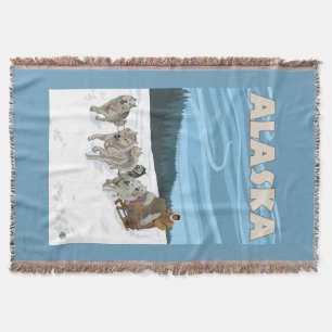 AlaskaDogsledding Vintage Travel Poster Throw Blanket