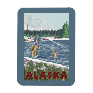 AlaskaFly Fisherman Vintage Travel Poster Magnet