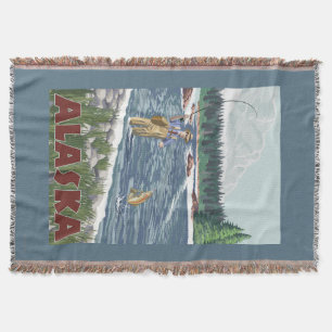AlaskaFly Fisherman Vintage Travel Poster Throw Blanket