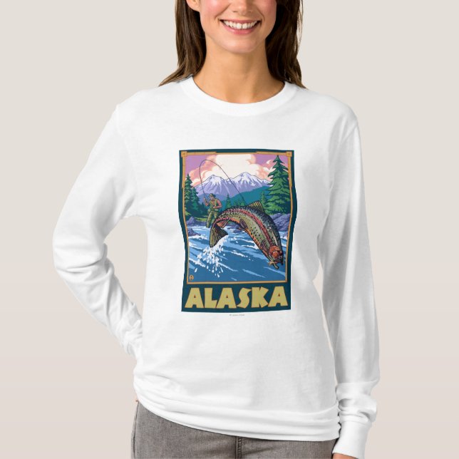 AlaskaFly Fishing Scene T-Shirt (Front)