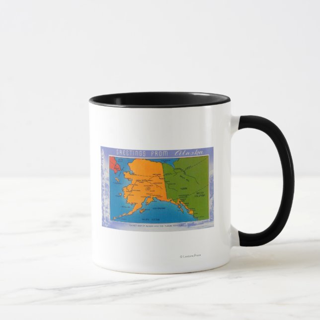 AlaskaGreetings From Alaska Map Mug (Right)