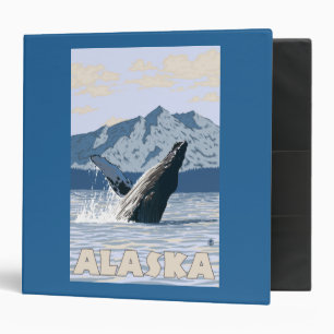 AlaskaHumpback Whale Vintage Travel Poster 3 Ring Binder
