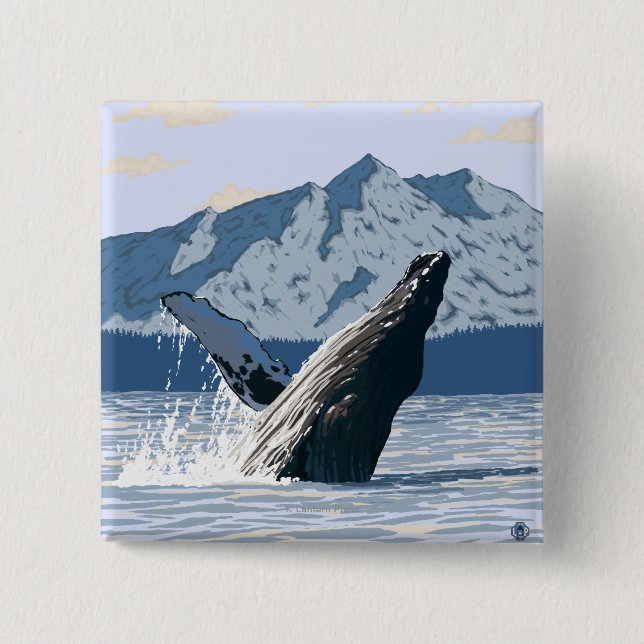 AlaskaHumpback Whale Vintage Travel Poster Button (Front)