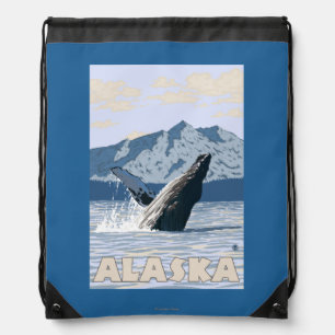 AlaskaHumpback Whale Vintage Travel Poster Drawstring Bag
