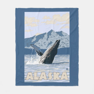 AlaskaHumpback Whale Vintage Travel Poster Fleece Blanket