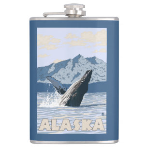 AlaskaHumpback Whale Vintage Travel Poster Hip Flask