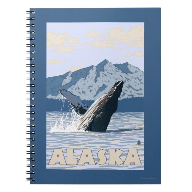 AlaskaHumpback Whale Vintage Travel Poster Notebook (Front)