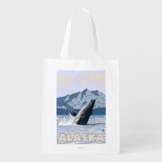 AlaskaHumpback Whale Vintage Travel Poster Reusable Grocery Bag