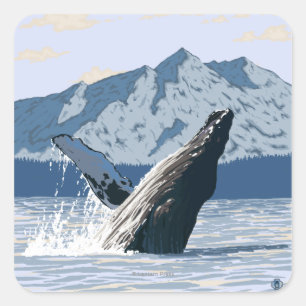 AlaskaHumpback Whale Vintage Travel Poster Square Sticker