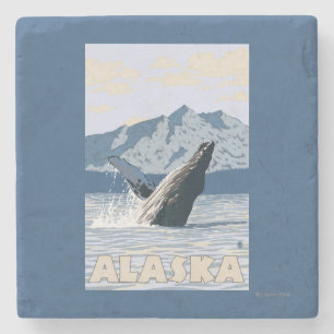 AlaskaHumpback Whale Vintage Travel Poster Stone Coaster