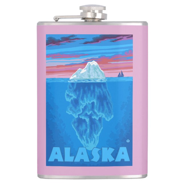 AlaskaIceberg Vintage Travel Poster Flask (Front)