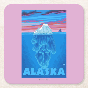 AlaskaIceberg Vintage Travel Poster Square Paper Coaster