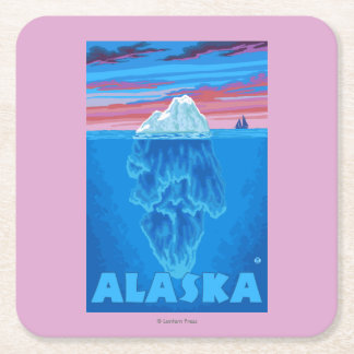 AlaskaIceberg Vintage Travel Poster Square Paper Coaster