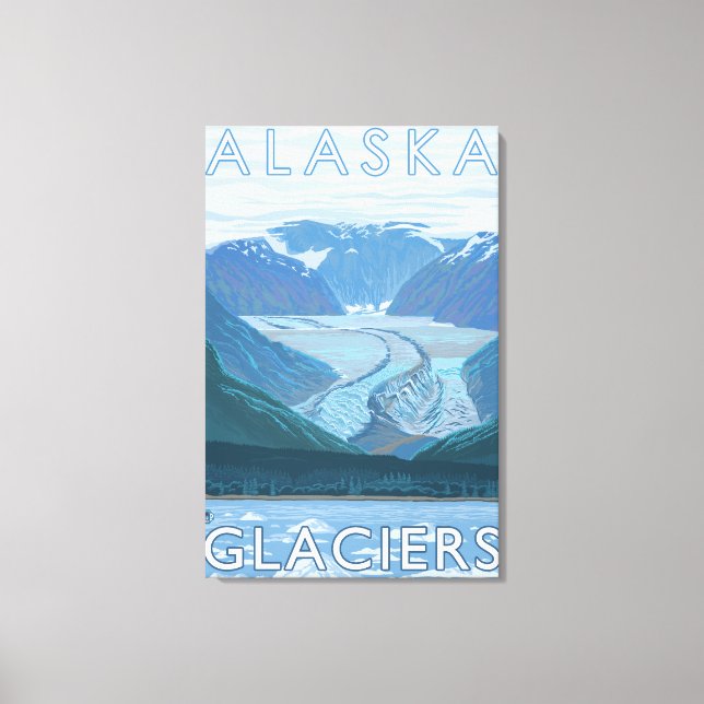 AlaskaLarge Glacier Scene Vintage Travel Canvas Print (Front)