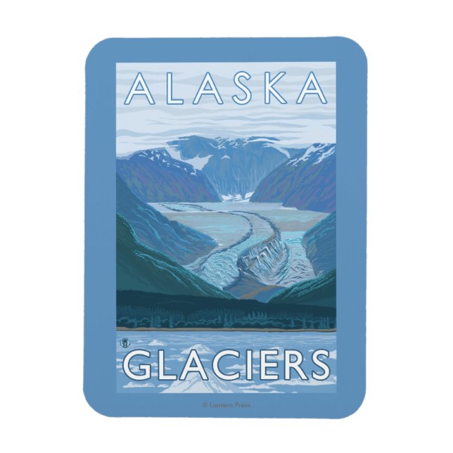 AlaskaLarge Glacier Scene Vintage Travel Magnet (Vertical)